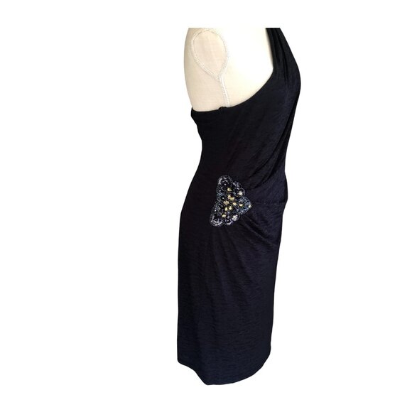 David Meister Navy One-Shoulder Beaded Cocktail Dress – Size 12 - Picture 2 of 14